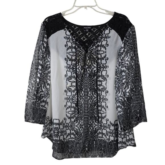 Roz & Ali Black Whimisgoth Dark Fairy Semi Sheer Glam Flowy Tunic Bohemian 2X - Picture 1 of 14